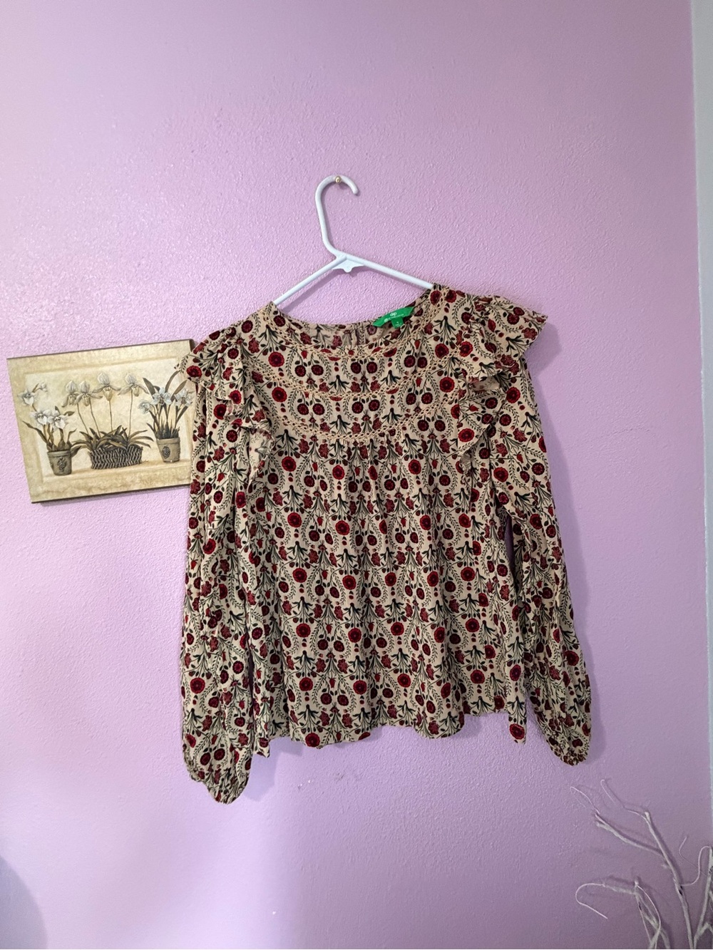 dip Red Floral Ruffle Blouse